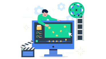 Homem em cima de um monitor exemplificando o processo de animação por keyframes de uma bolinha
